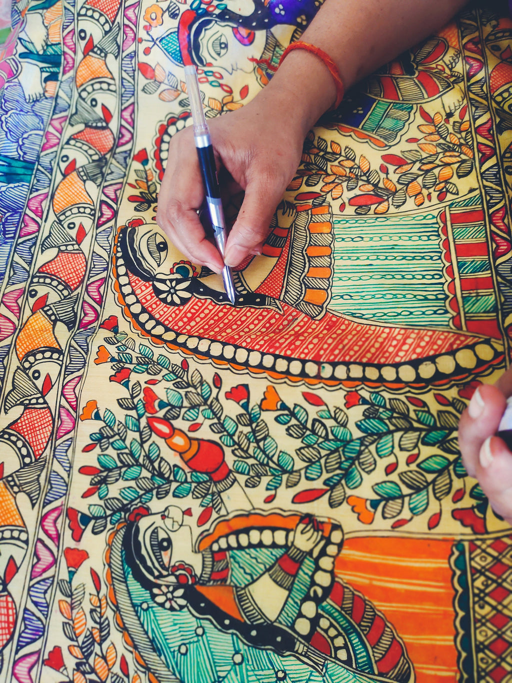 Yellow Handwork Madhubani Painted Silk Saree With Unstiched Blouse Piece Bihari Saree A Gift For Loved One Painted With Acrylic Paints