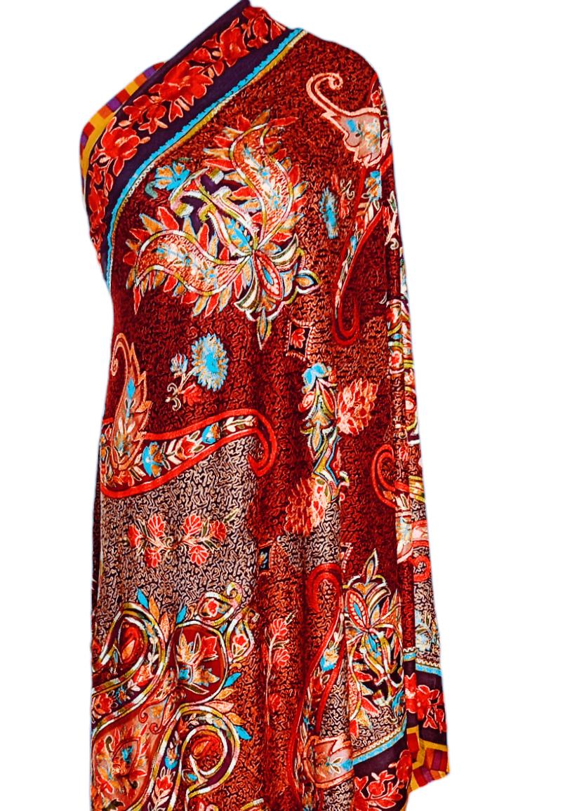 100% Pure Cashmere Pure Pashmina Heavily Embroidered Using Silk Thread Work Hand Woven Hand Work Tie Dye Pattern Black Shawl Red Shawl