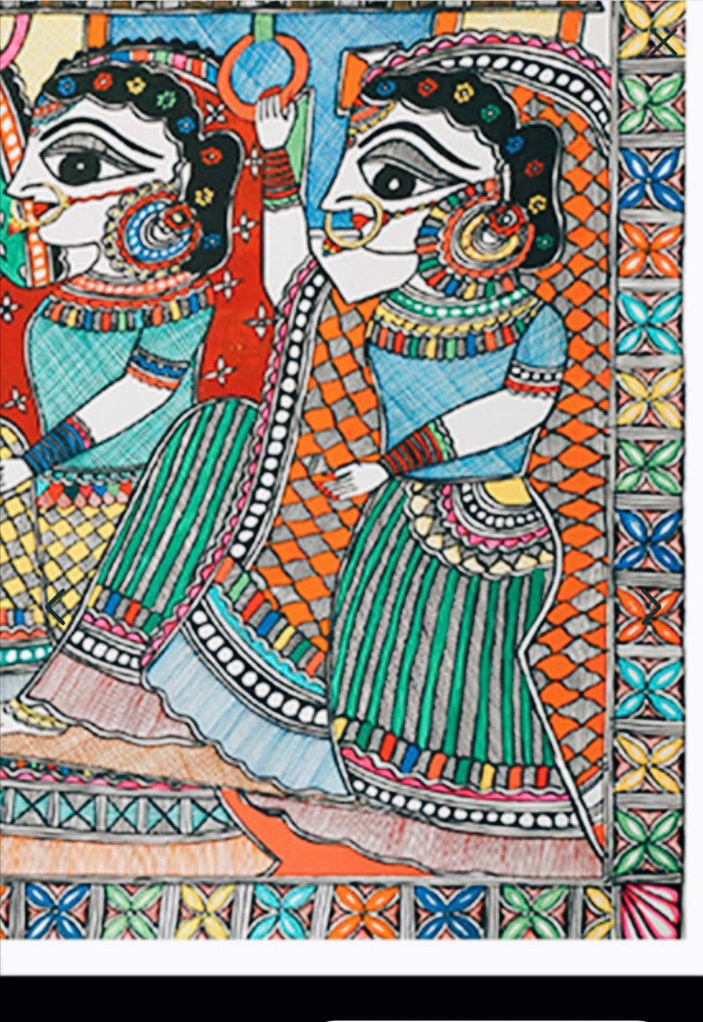 Mithila Madhubani Handpainted Wall Painting Wall Decor Featuring Peacock Floral Design With Black Wooden Frame Canvas Paintaing Rare To Find