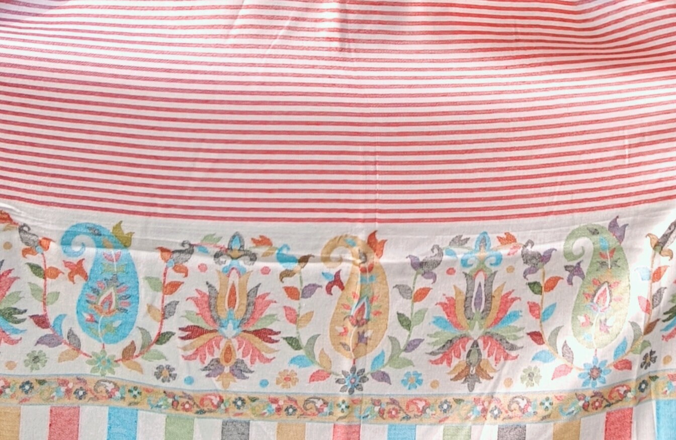 Pink Red White Stripe Embroidered 100 % cashmere Pashmina Luxurious Hand woven Shawl Scarf Soft Touch Lightweight Neck Warmer Designer Stole
