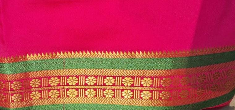 Pink Silk Red Green Golden Zari Border Dhoti Towel Set For Men 3.5 metres length of dhoti 2 meters length of towel South Indian Tamil