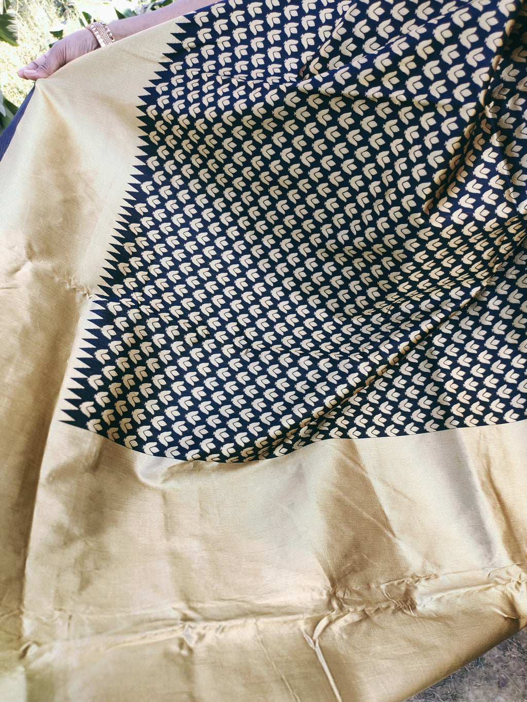 Black Golden Kanjeevaram Silk Saree Black Silk Unstitched Blouse Piece Intricate Zari Work Regal Look Limited Edition Statement Piece