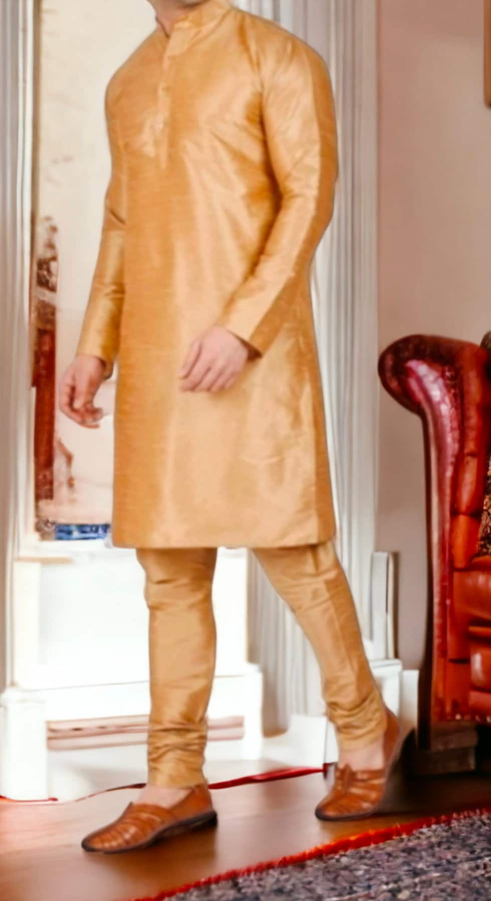 Copper-Coloured Silk Handmade Kurta Pajama Set For Men Bollywood Inspired Outfit Traditional Attire Diwali Wear Ethnic Wear Gift For Him