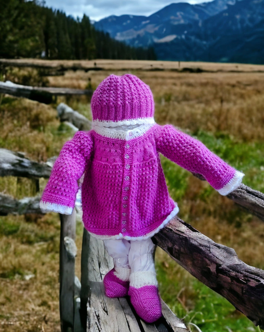 Baby Girls and Baby Boys Lavender White Casual Handmade Woollen Buttoned Sweter, Cap/Beanies And Shoes Winter Outfit Comfortable Sweater