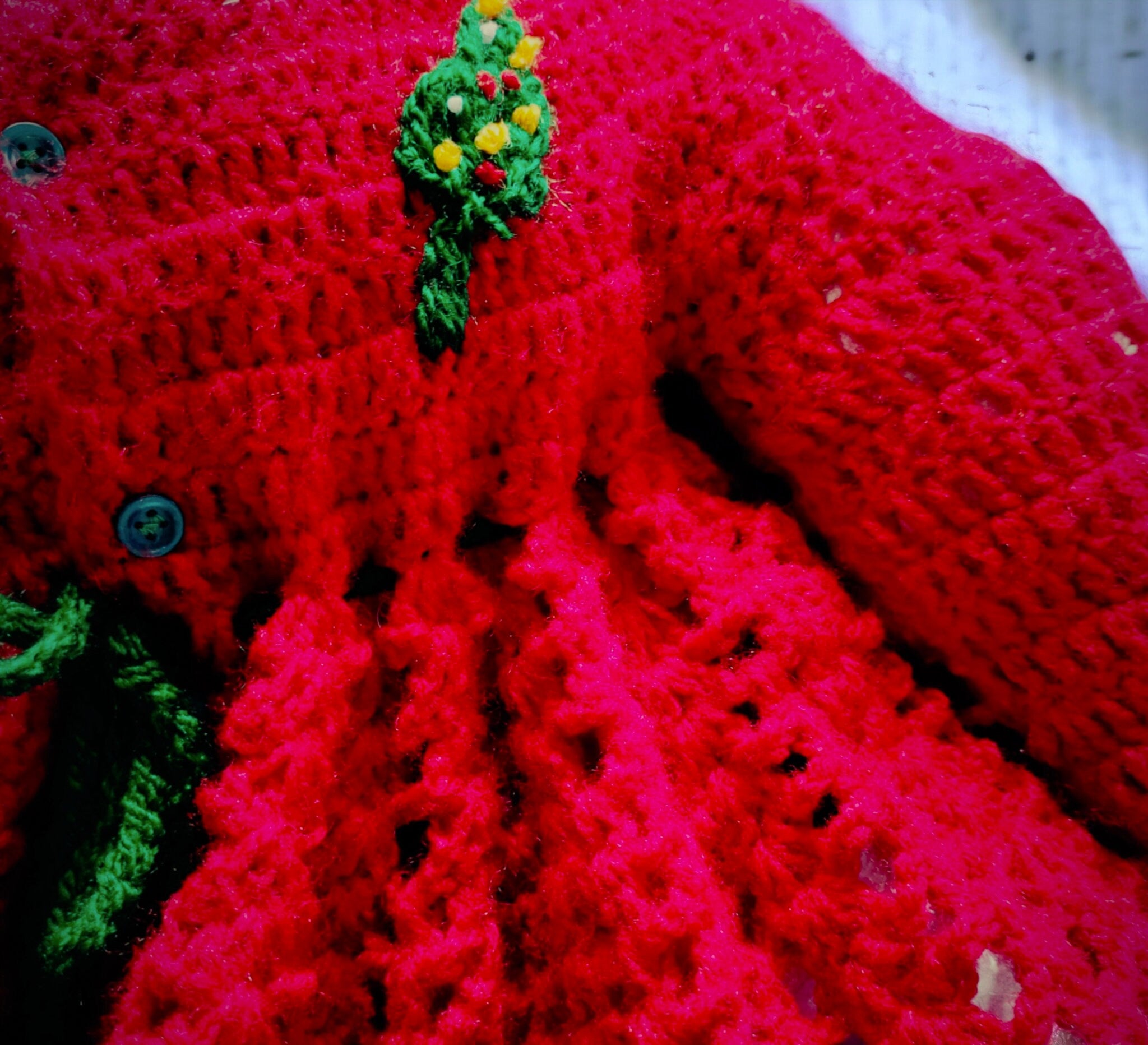 Handmade Woollen Red Green Crochet Dress For kids With Woollen Matching Beanie/Cap And Woollen Shoes Christmas Dress Christmas Party Winter