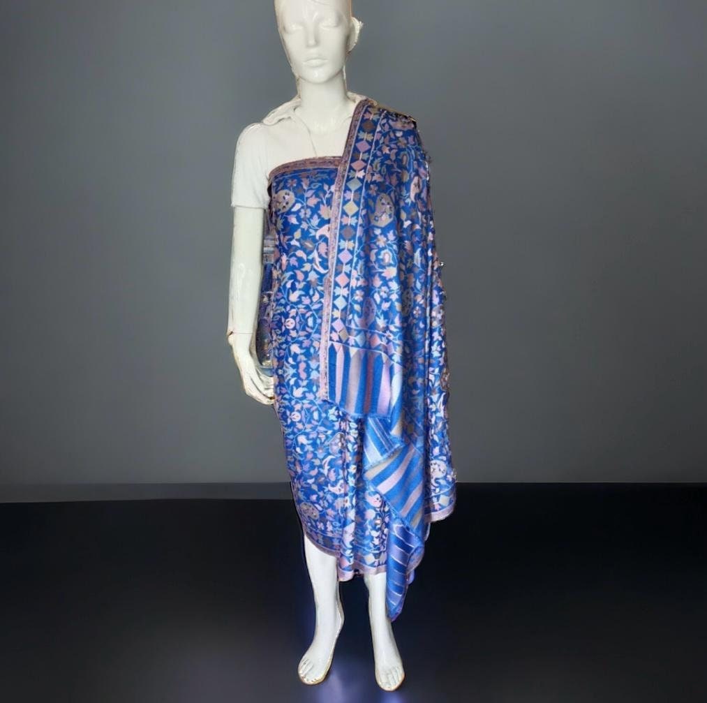 Blue Kani Weave 100% Pashmina Cashmere  Luxurious Shawl/Scarf Travel Blanket Vintage Shawl Winter Pashmina outfit neck warmer Glamorous