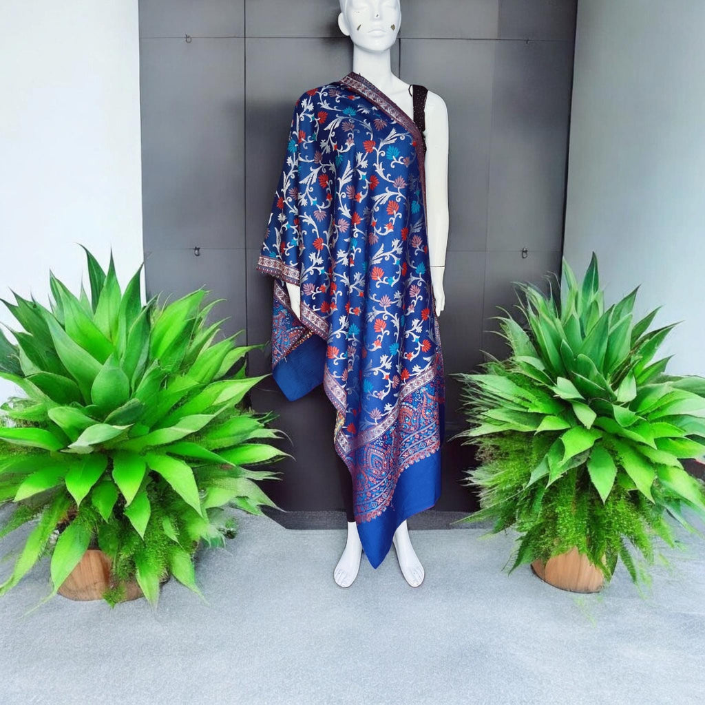 Blue Cashmere Pashmina Shawl Hand woven shawl scarf Lightweight Embroidered Soft Touch Neck Warmer Travel Blanket Shoulder Warmer Winter