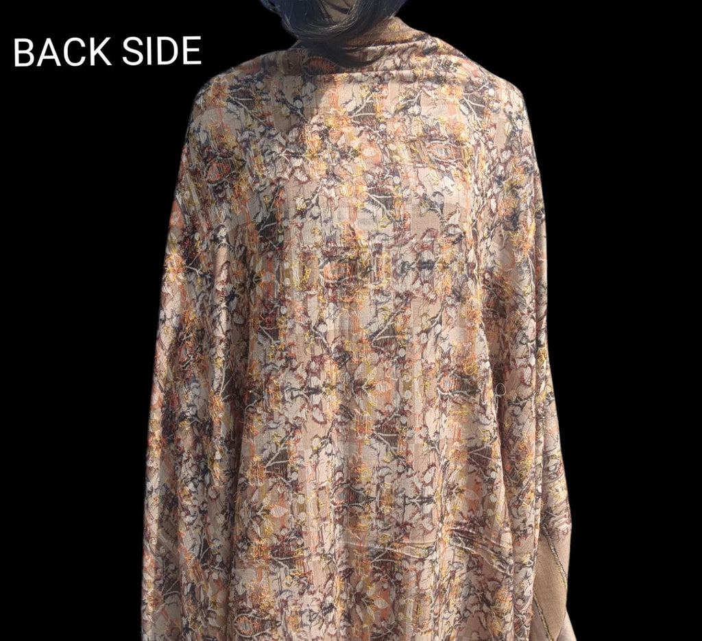100% Pure Cashmere Pure Pashmina Beige Fully Embroidered Using Silk Thread Floral Pattern Hand Woven Hand Work Woollen Thread Pattern Shawl