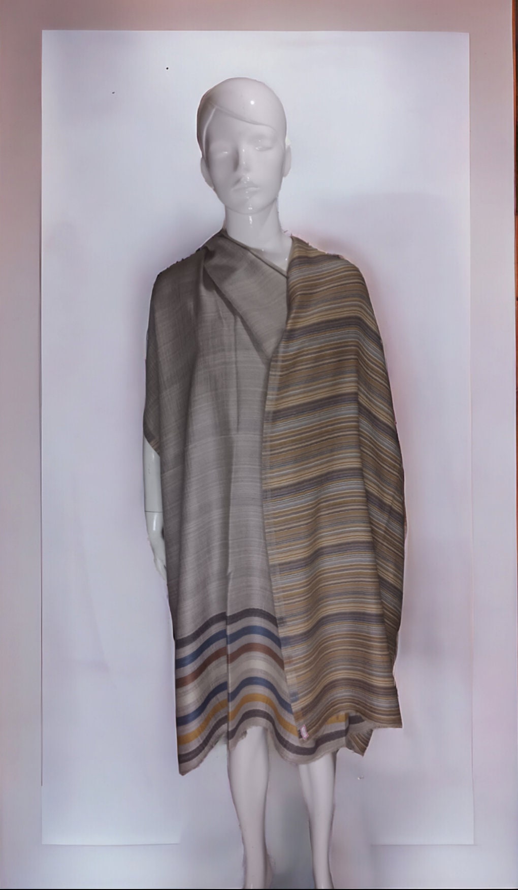 Brown Grey 100 % Cashmere Pashmina Luxurious Reversible Hand woven unisex Shawl Scarf Travel Blanket Vintage Winter Outfit Lightweight Soft
