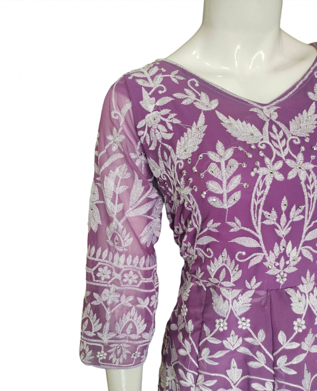 Lavender/Purple/Violet Pure Georgette Net Sharara Set White Silk Thread And Sequence Work Pearl Work With Net Lavender Dupatta Floral Design