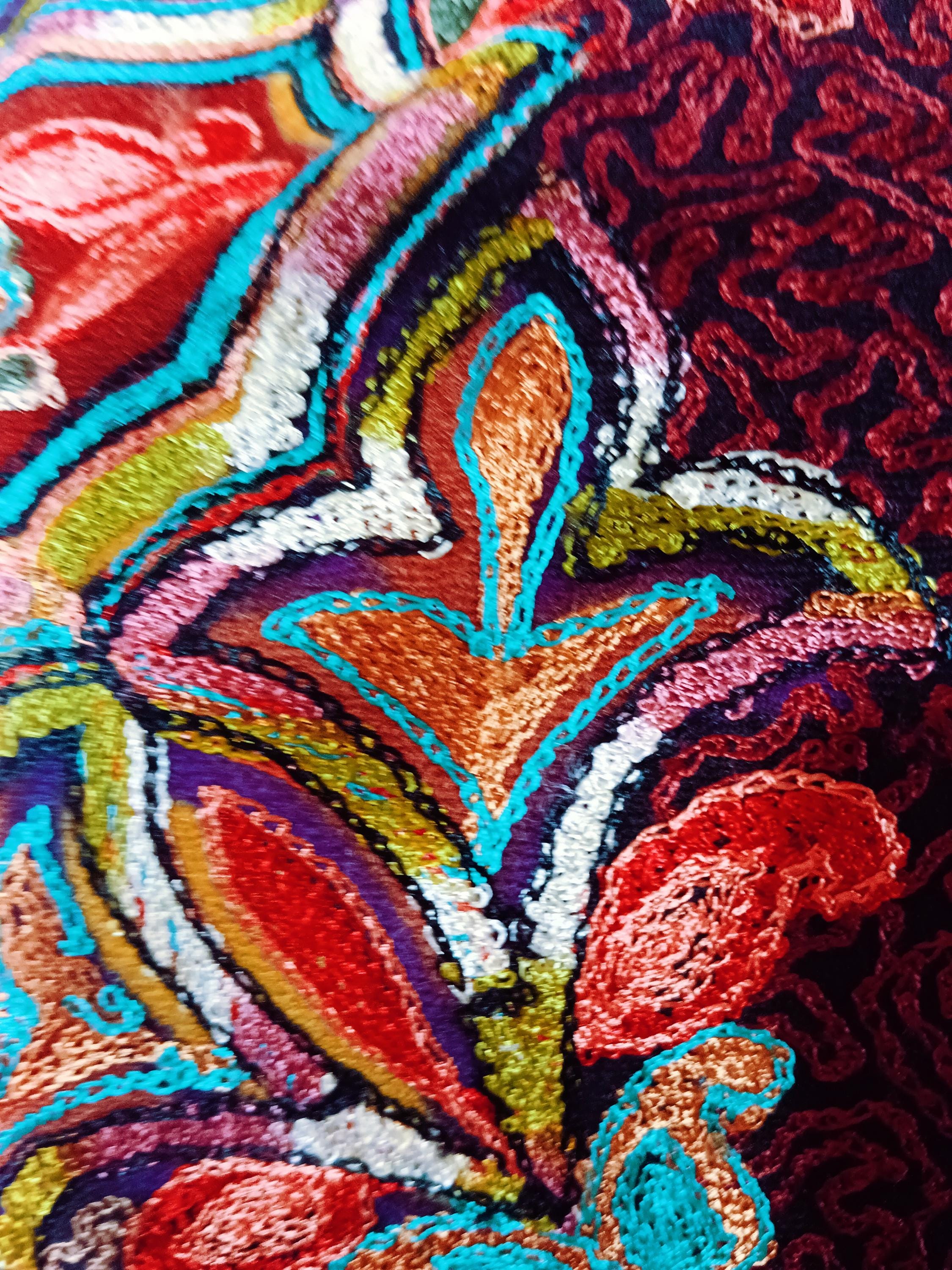 100% Pure Cashmere Pure Pashmina Heavily Embroidered Using Silk Thread Work Hand Woven Hand Work Tie Dye Pattern Black Shawl Red Shawl