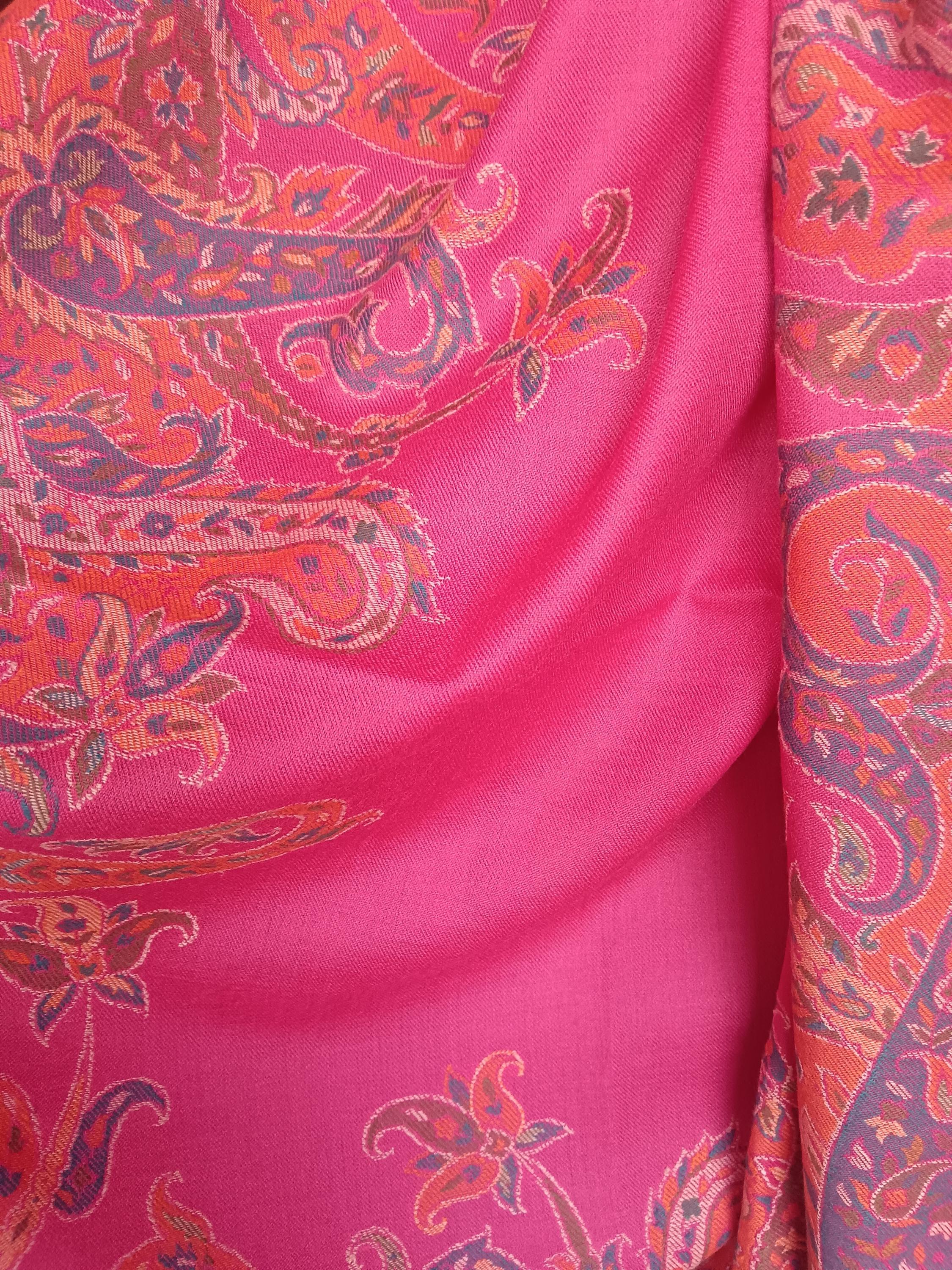 Coral/Baby Pink With Orange Embroiderey Cashmere Pashmina Luxurious Hand Woven Shawl Pure Pashmina Lightweight Luxurious Shawl Soft Scarf