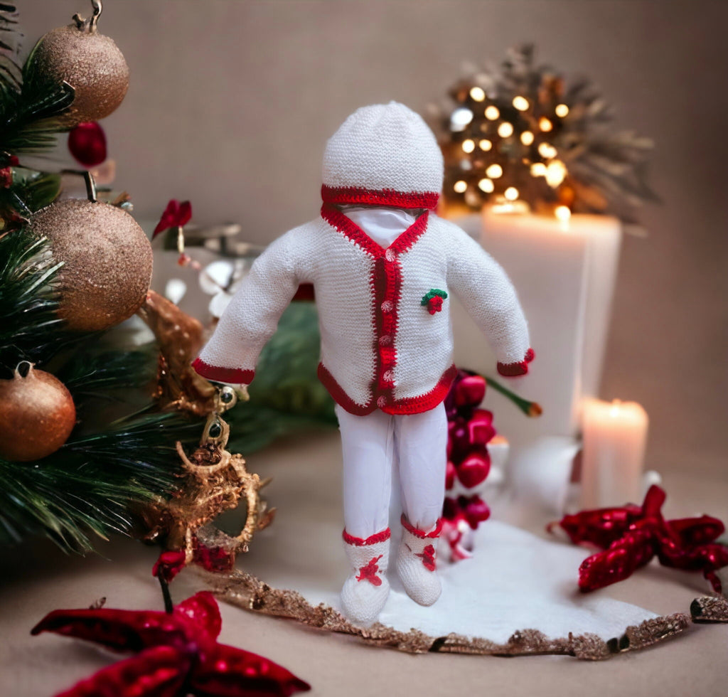 100 % Wool Handmade Red White Buttoned Sweater Beanie / Cap Socks For Boys And Girls Christmas Inspired Winter Outfit Comfortable Sweater