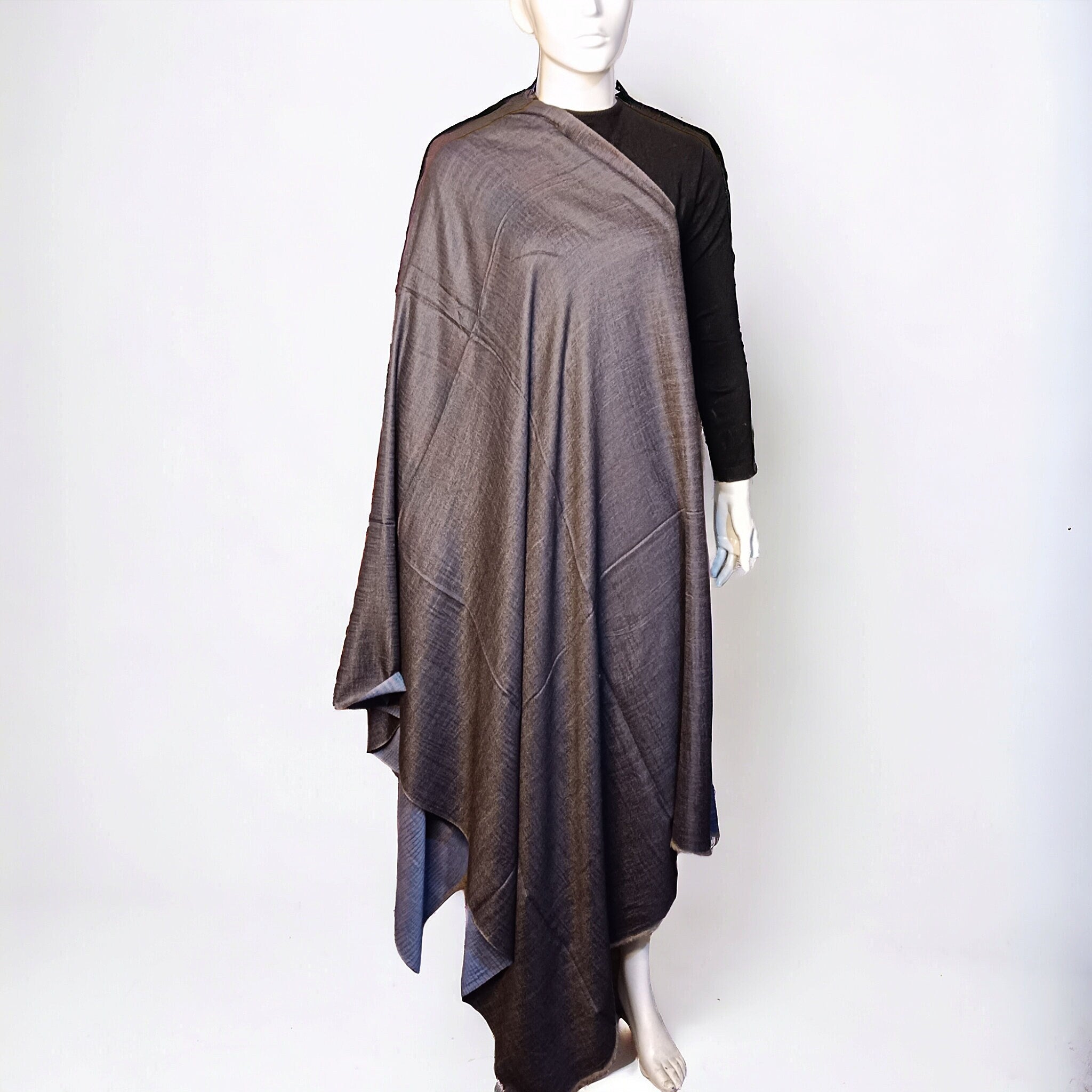 Grey Blue 100 % Pure Cashmere Pure Pashmina Luxurious Hand woven Reversible Shawl Scarf Travel Blanket Vintage Winter Outfit Unisex