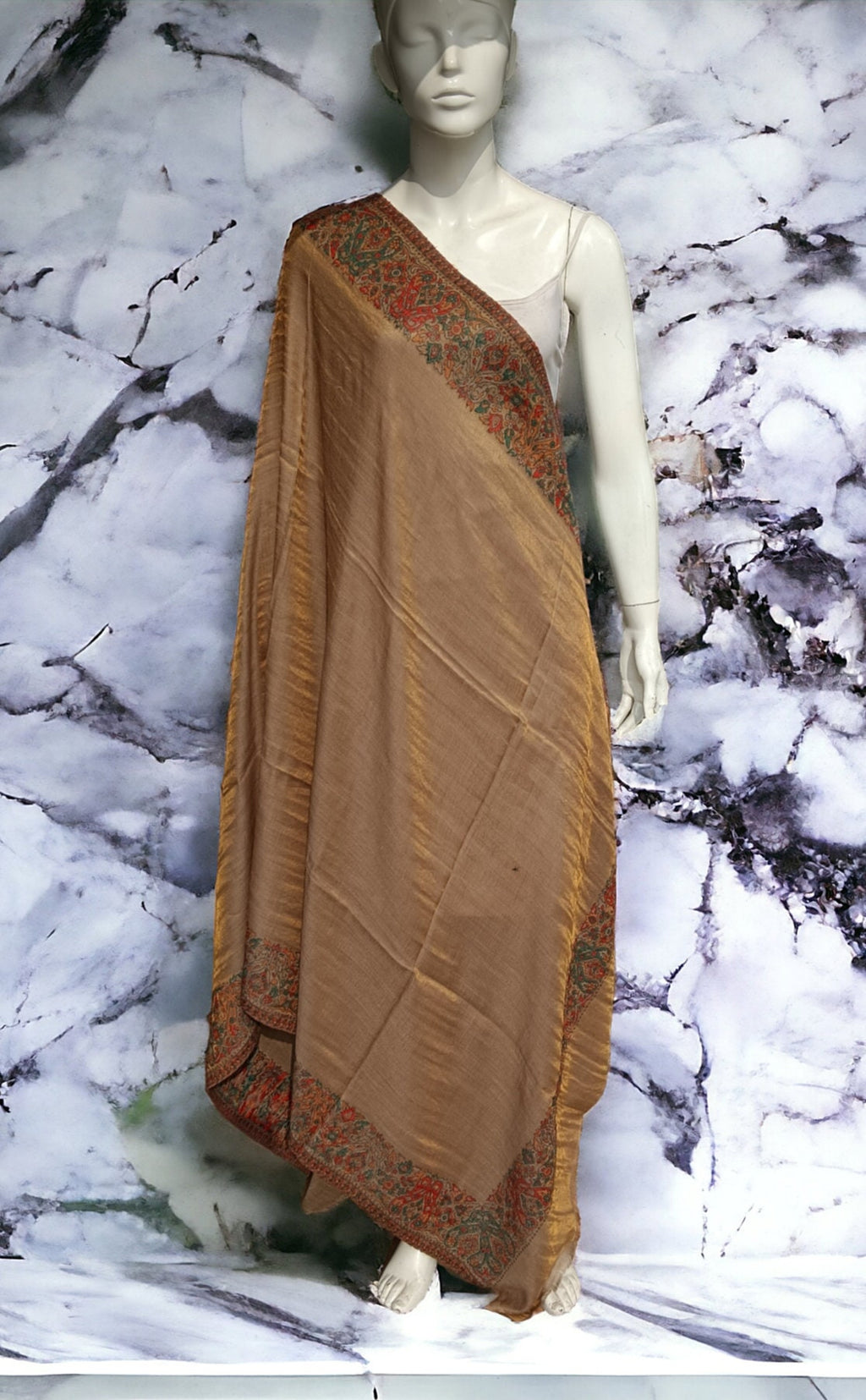 Golden Brown Floral Embroidered 100% Cashmere Pashmina Luxurious Hand woven Shawl/Scarf Lightweight Soft Touch Winter Outfit Cashmere