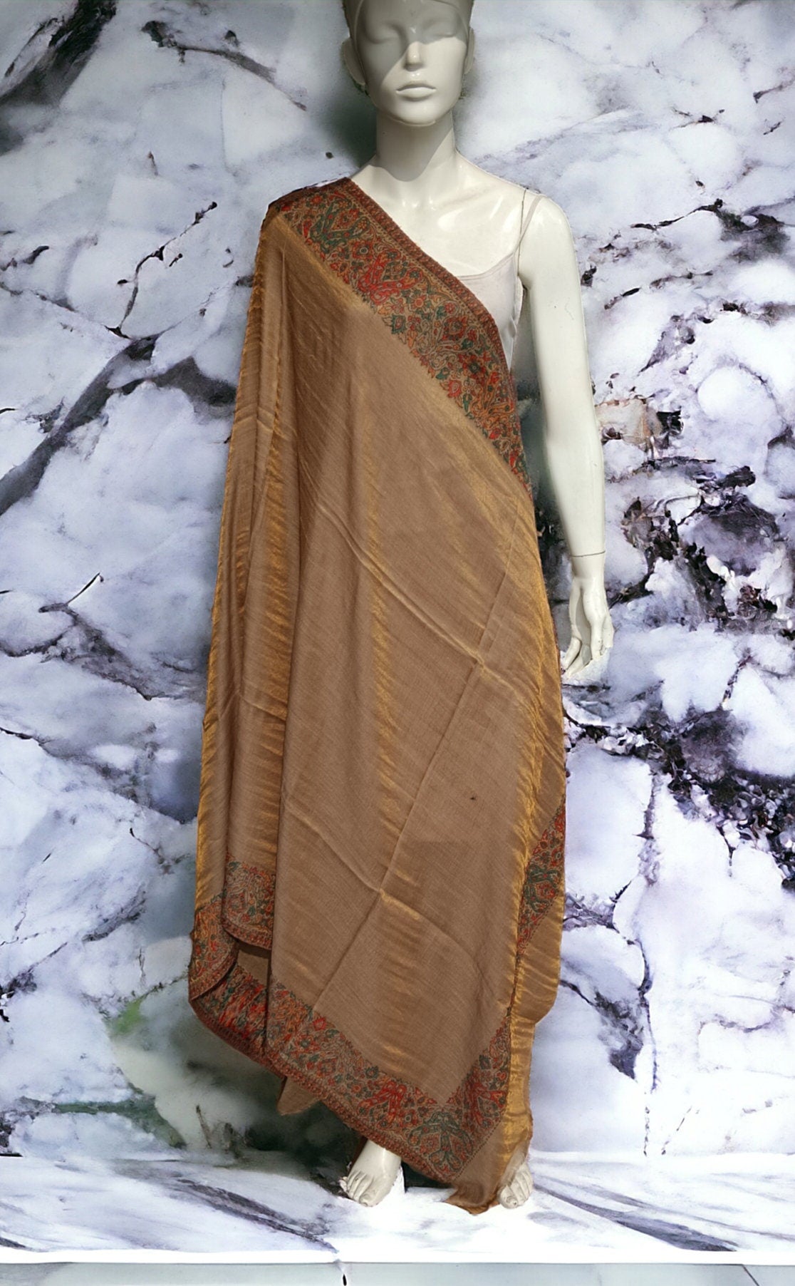 Golden Brown Floral Embroidered 100% Cashmere Pashmina Luxurious Hand woven Shawl/Scarf Lightweight Soft Touch Winter Outfit Cashmere