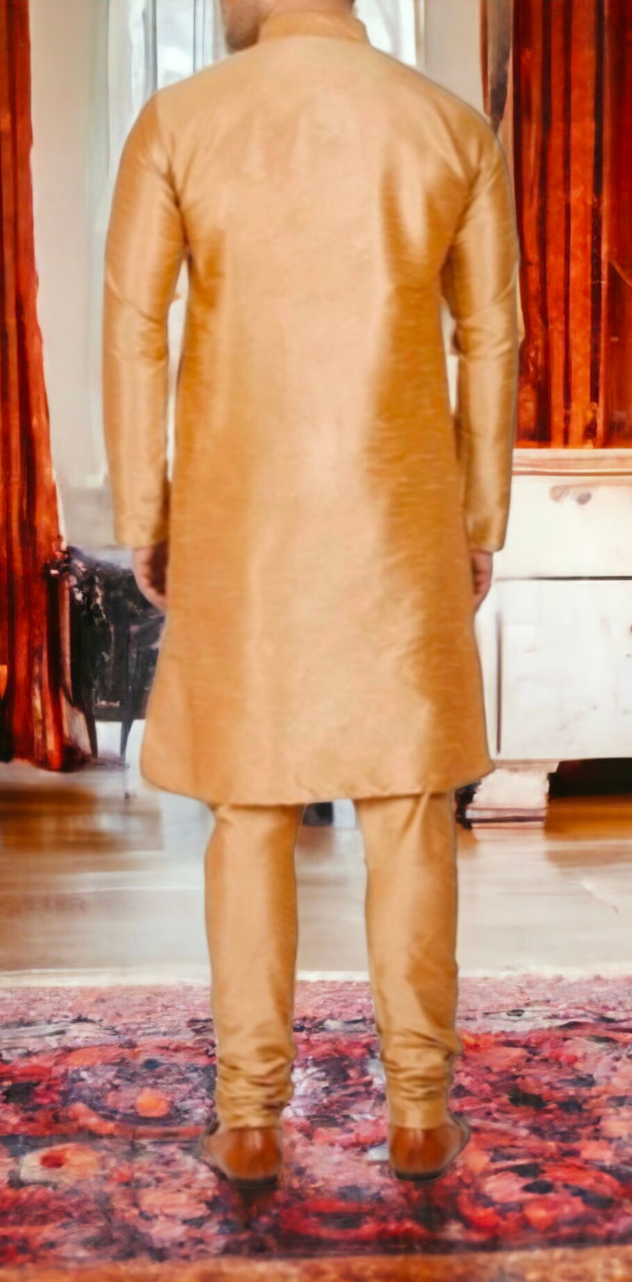 Copper-Coloured Silk Handmade Kurta Pajama Set For Men Bollywood Inspired Outfit Traditional Attire Diwali Wear Ethnic Wear Gift For Him