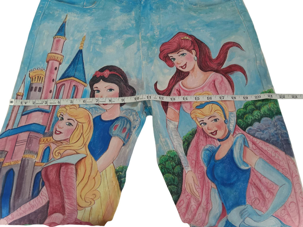 100% Pure White Denim Handpainted Fine Art Princesses Fairy Tales Artistic Party Wear Halloween Wear Birthday Wear Gift For Them