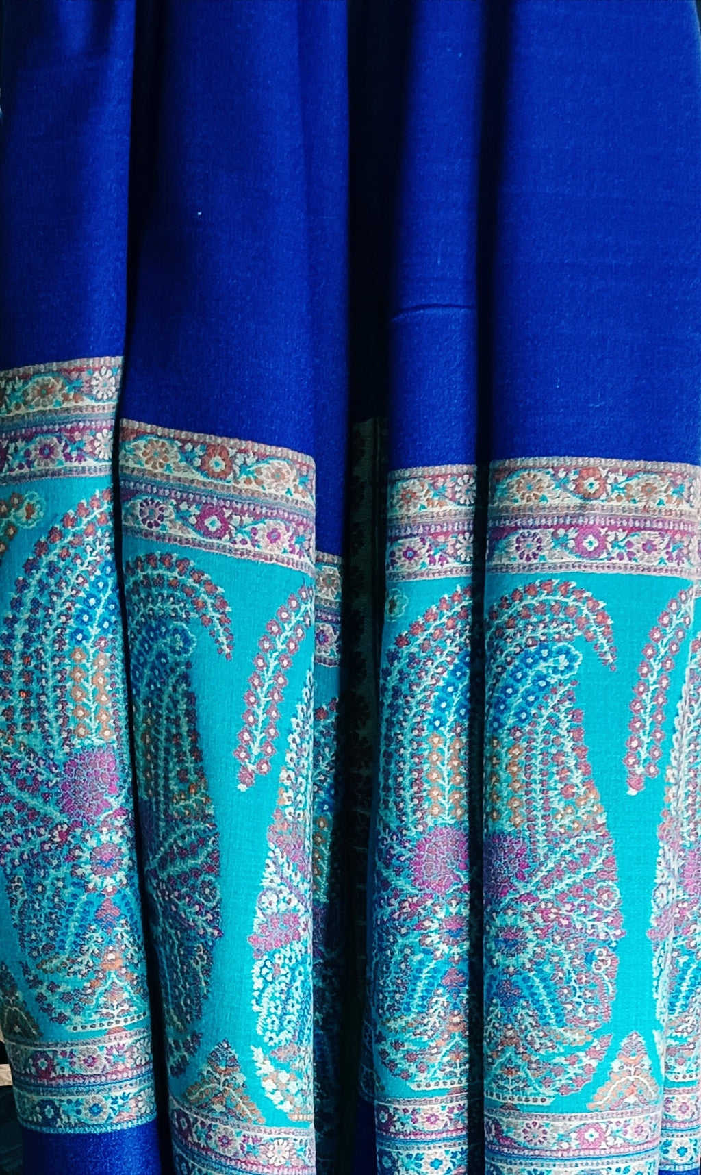 Blue Embroidered 100 % Cashmere Pashmina Handwoven Shawl Scarf Luxurious Soft Touch Vintage Winter Outfit Lightweight Designer Neck Warmer