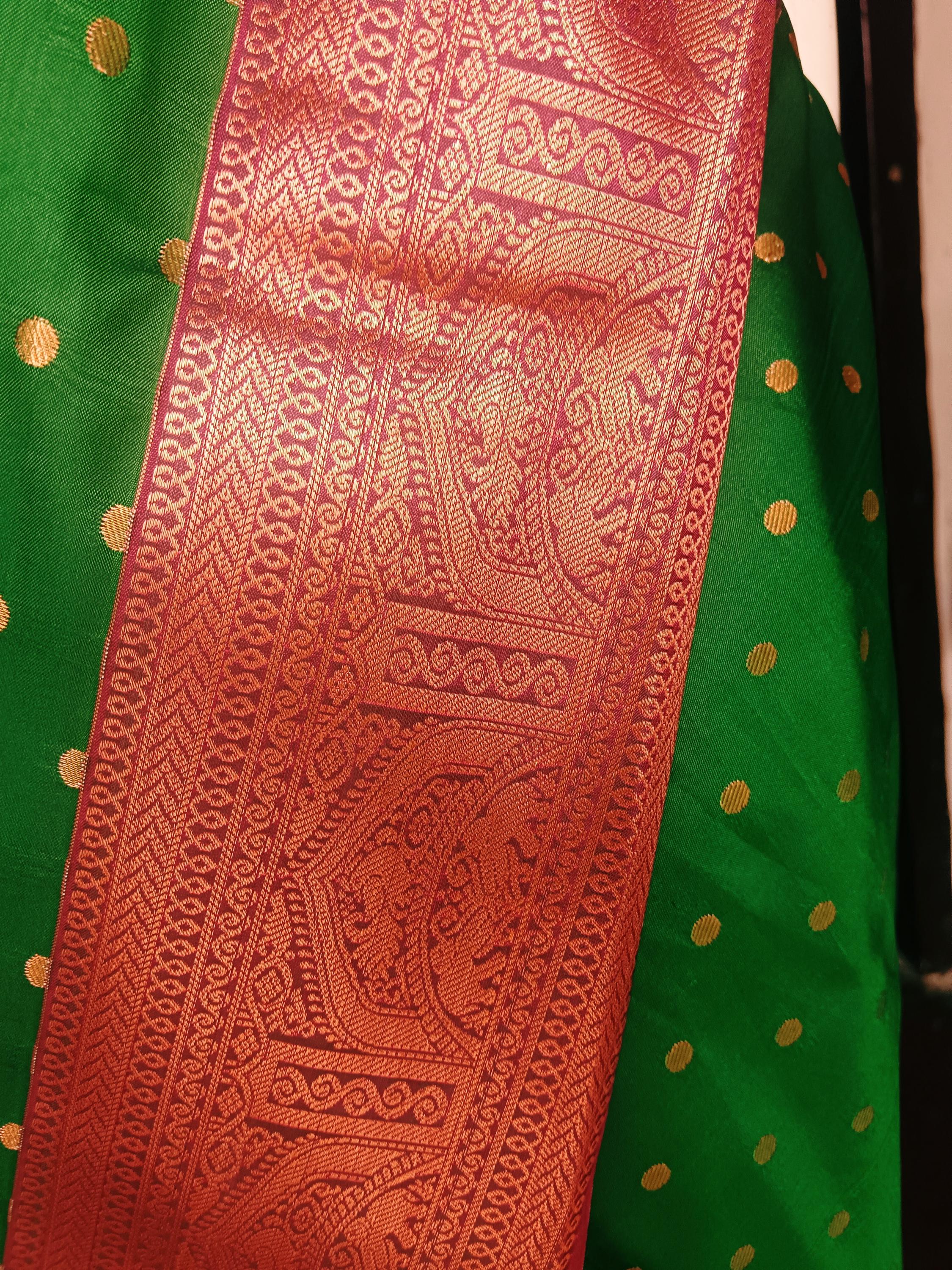 Pure Green Pink Mysore Silk Saree Zari border Unstitched Plain Pink Silk Blouse Piece Perfect for Wedding Festive Gift for her Indian