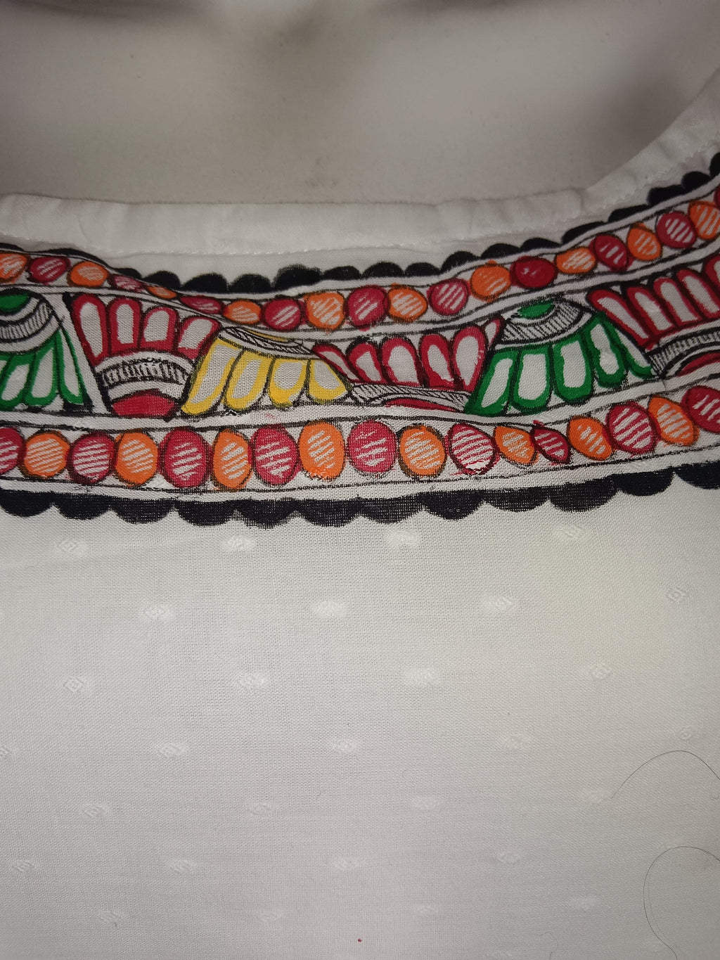 Set of 3 White Pure Cotton Multicolored Hand Painted Madhubani Paint kurta Pant Dupatta Featuring Floral Doll Design Pattern Wedding Indian