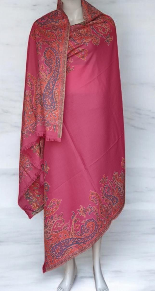 Coral/Baby Pink With Orange Embroiderey Cashmere Pashmina Luxurious Hand Woven Shawl Pure Pashmina Lightweight Luxurious Shawl Soft Scarf