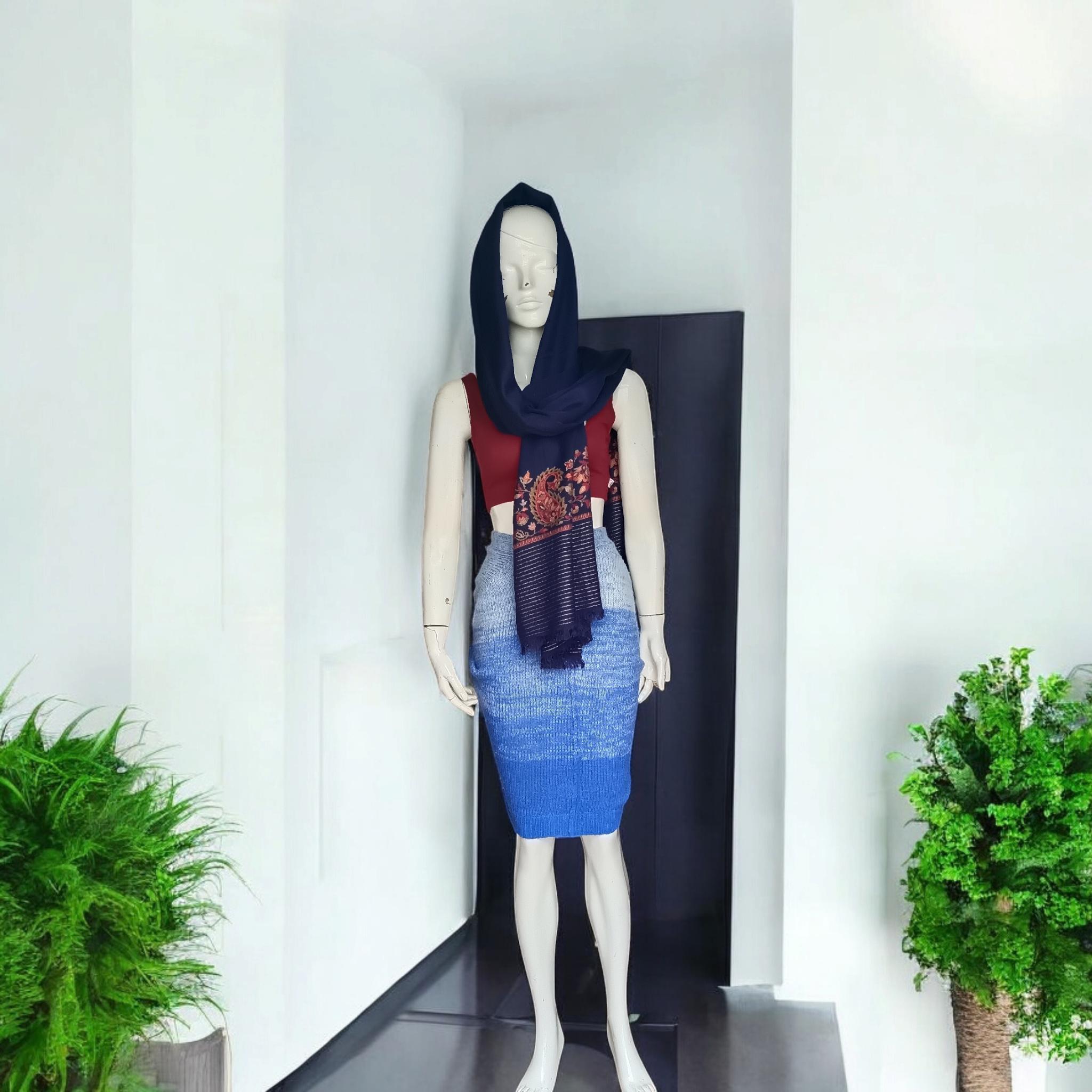 Blue Red Hand Embroidered Cashmere Pashmina Stoll/Shawl Winter Outfit Kashmiri Shawl Kashmiri Stole Soft Touch Lightweight Gift for her