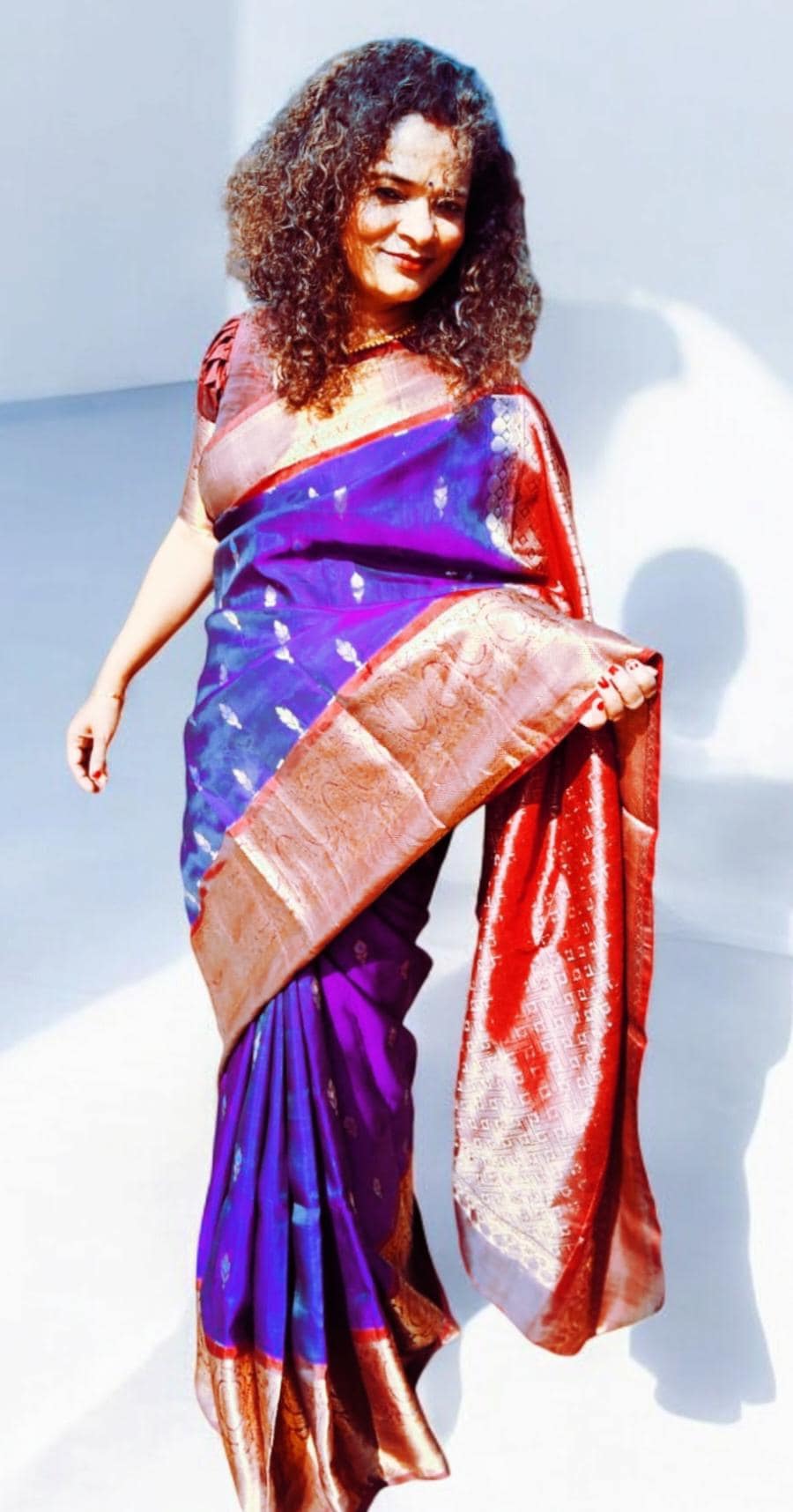 100% Pure Kanjeevaram Purple/Violet Blue Silk Saree With Stitched Readymade Blouse South Indian Saree Wedding Saree Gift for her Kanjeevaram