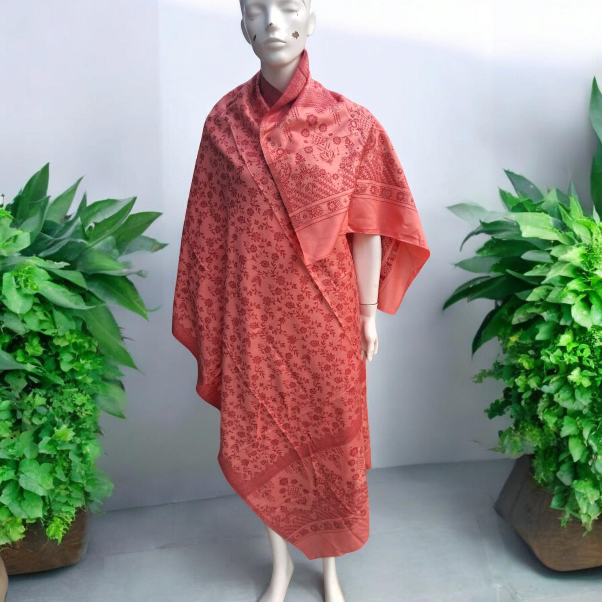Peach Red Woollen Cashmere Blend Handcrafted Scarf/Shawl Floral Design Lightweight Warm Gift for her Embroidery All Over Indian Shawl/Scarf
