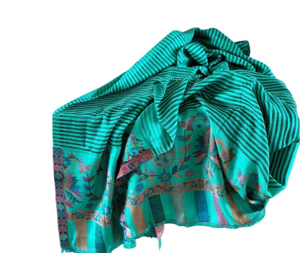 Sea Green Black Embroidered Cashmere Shawl Scarf Soft Touch Lightweight neck warmer shoulder Warmer Winter Outfit Minimalist Shawl Luxurious