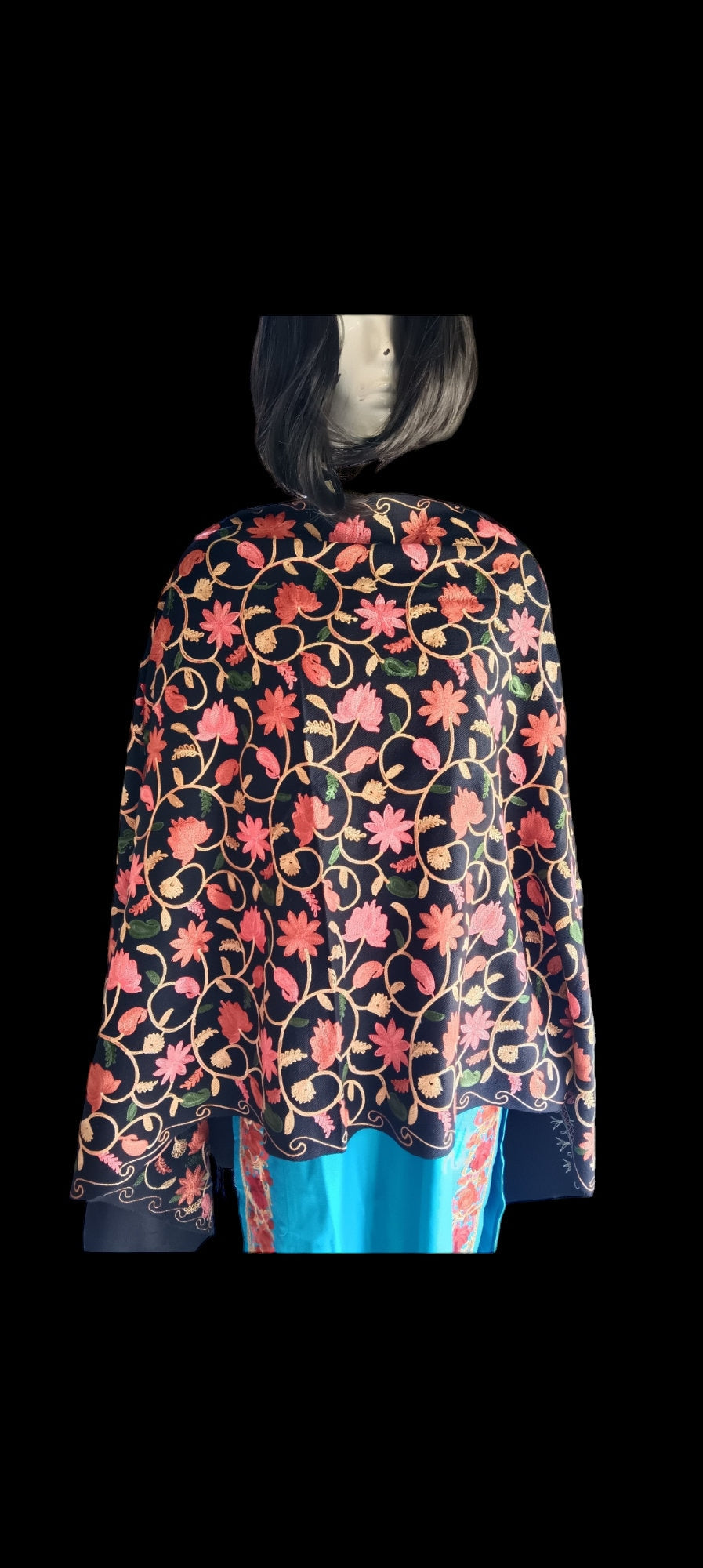 Blue Red Black Set of 3 Pieces Woollen suit pant scraf Cashmere Woollen Outfit Lightweight Kashmir embroidery Luxurious vintage Dress Design