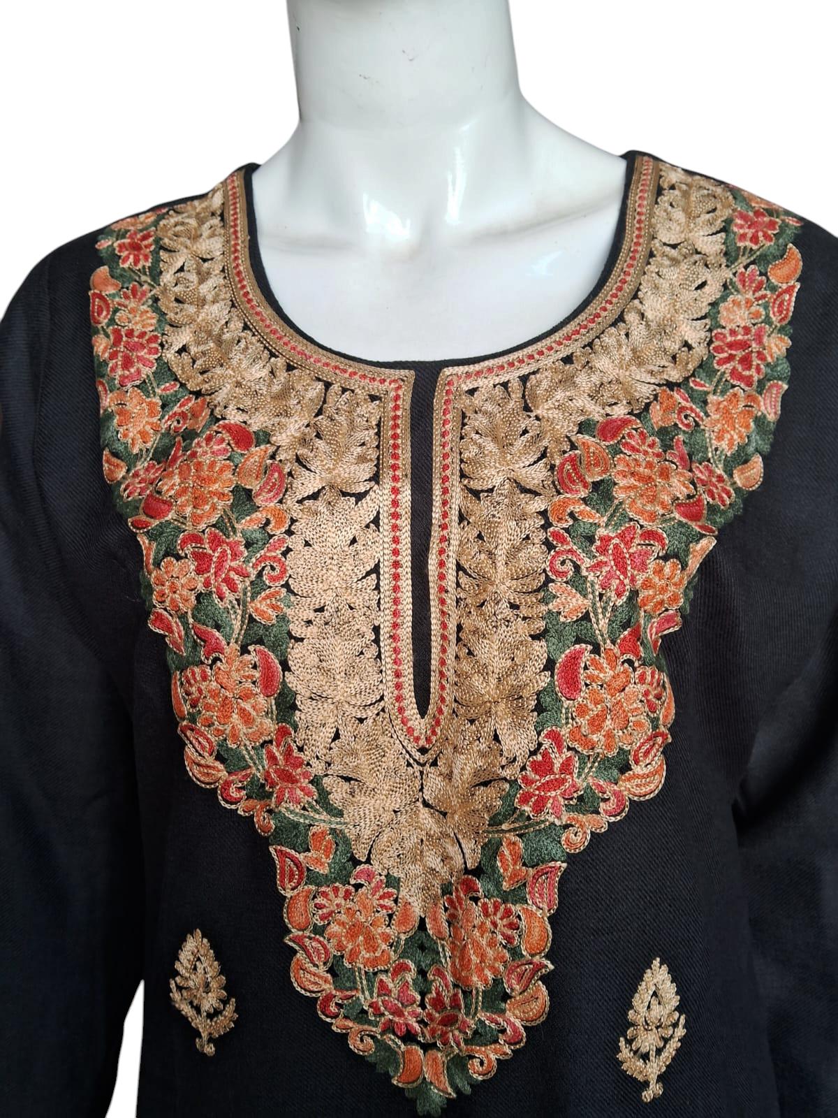 A Set of 2 Pieces Black Cashmere Floral Embroidered Salwar Black cashmere Semi Patiala Handcrafted Winter Outfit Stitched Suit Pakistani