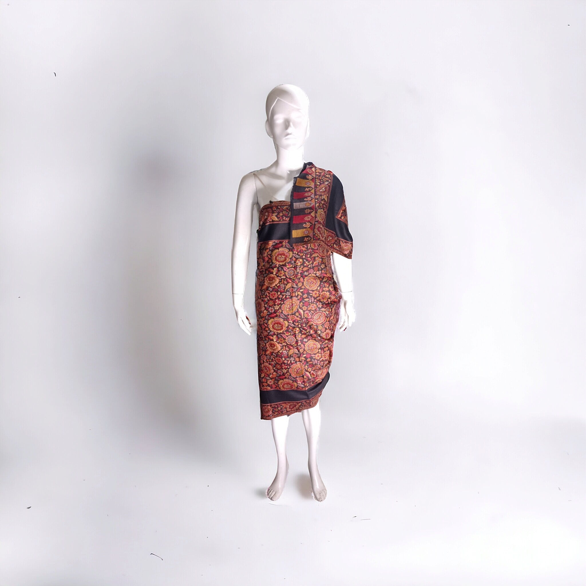 Black Red Floral Embroidered kashmiri Shawl Scarf Travel Blanket Vintage Winter Outfit Wedding Anniversary gift Neck Warmer Designer Shawl