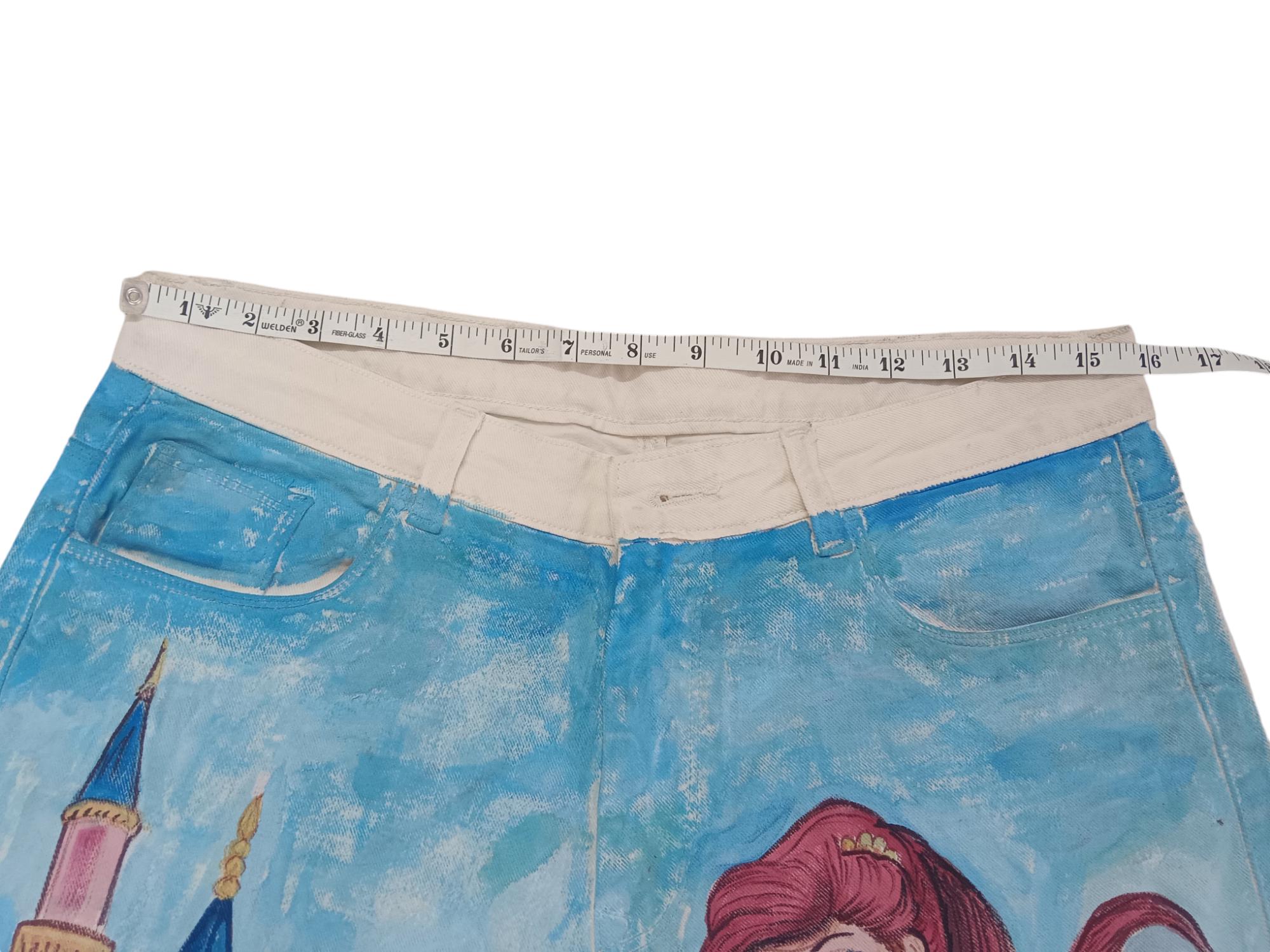 100% Pure White Denim Handpainted Fine Art Princesses Fairy Tales Artistic Party Wear Halloween Wear Birthday Wear Gift For Them