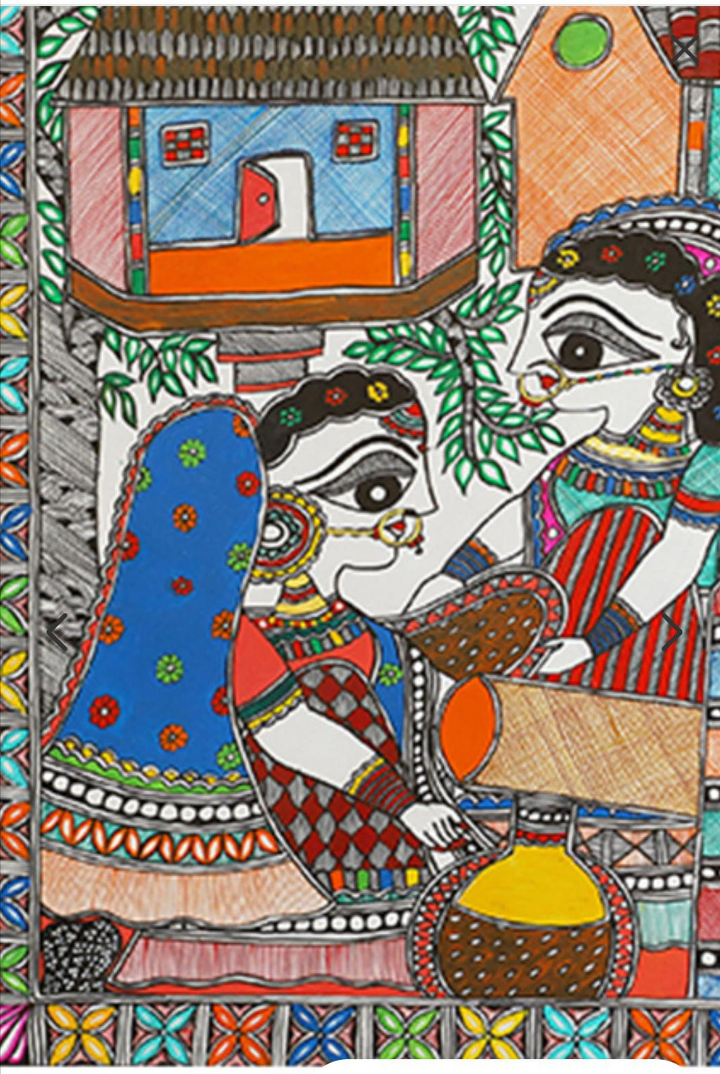 Mithila Madhubani Handpainted Wall Painting Wall Decor Featuring Peacock Floral Design With Black Wooden Frame Canvas Paintaing Rare To Find