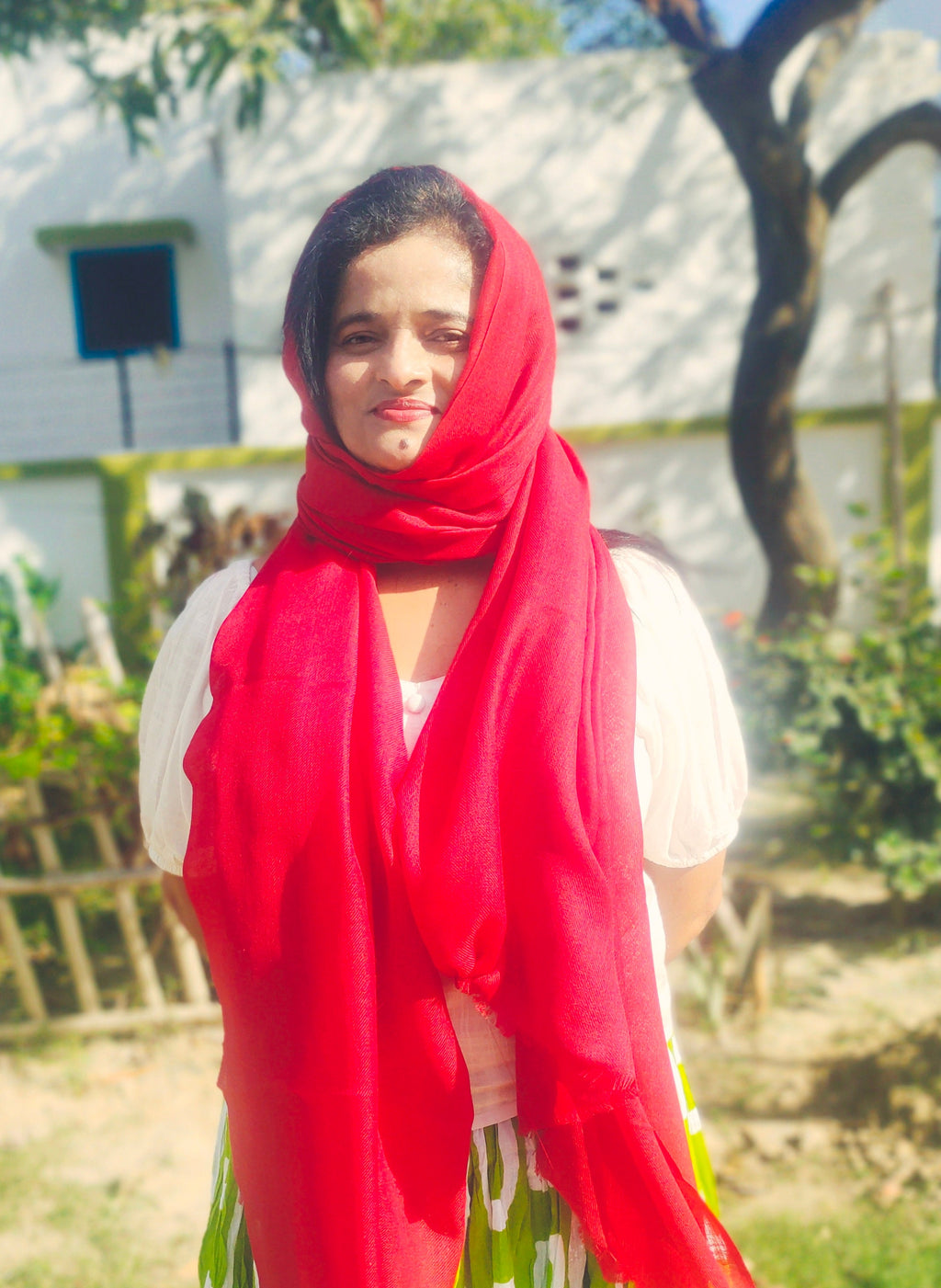 Red Semi Pashmina Woollen Shawl Scarf Cashmere Neck Warmer Travel Blanket Scarf Packable Lightweight Gift for Her Shoulder Warmer