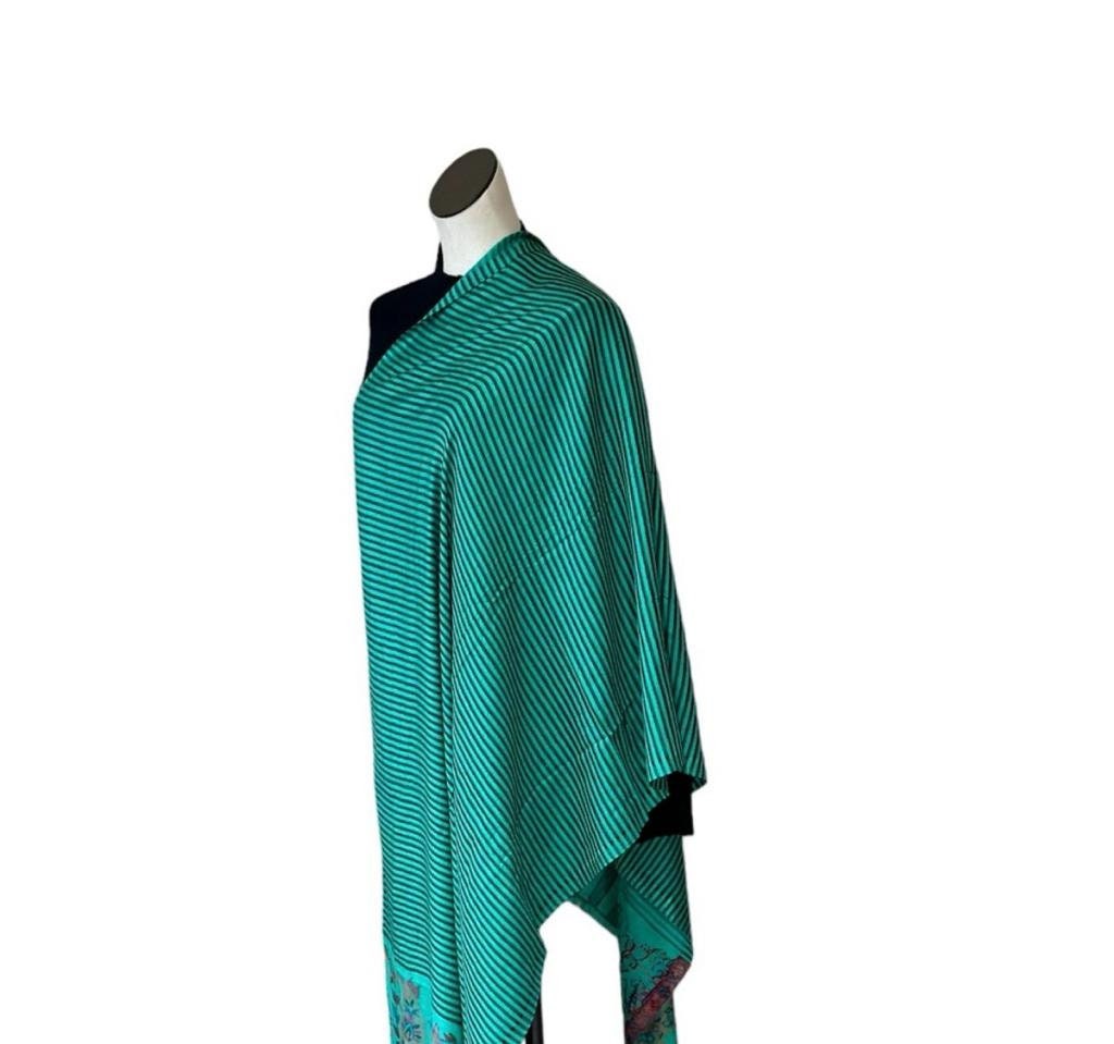 Sea Green Black Embroidered Cashmere Shawl Scarf Soft Touch Lightweight neck warmer shoulder Warmer Winter Outfit Minimalist Shawl Luxurious