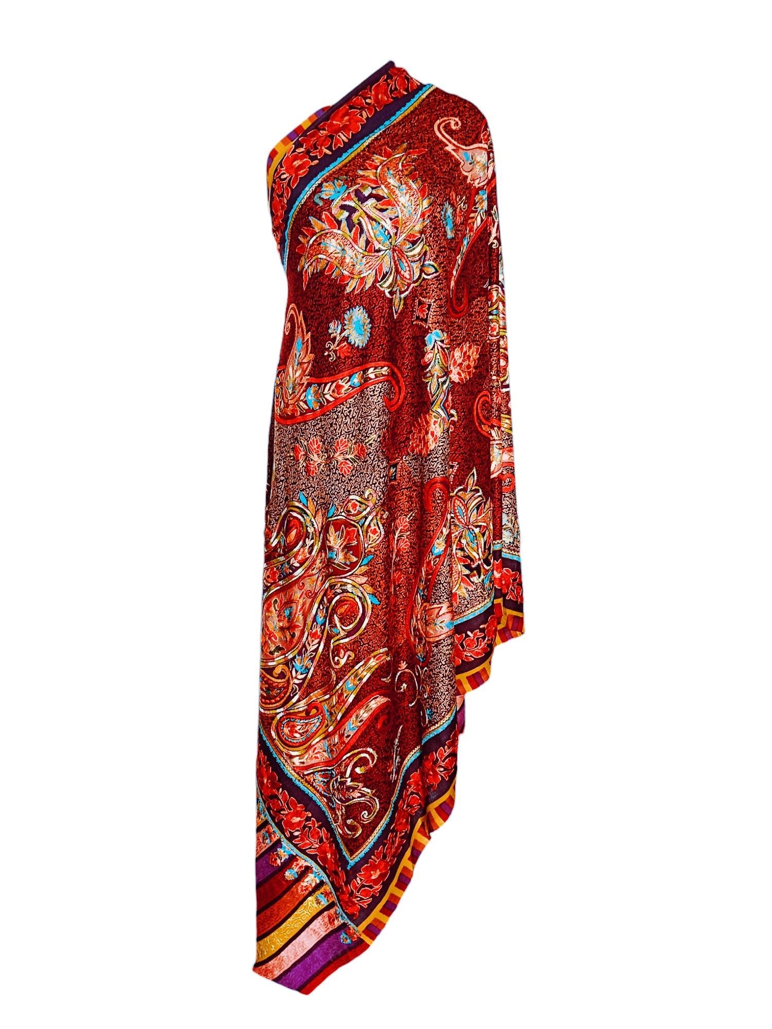 100% Pure Cashmere Pure Pashmina Heavily Embroidered Using Silk Thread Work Hand Woven Hand Work Tie Dye Pattern Black Shawl Red Shawl