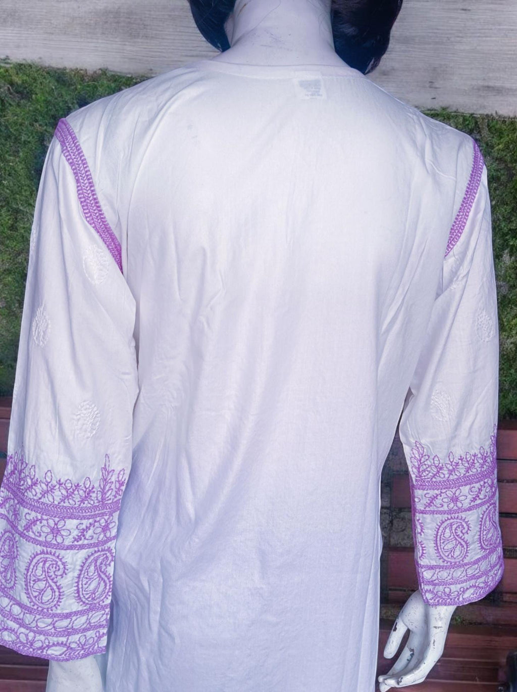 Set of 3 White Lavender Cotton Silk Chikankari With Beads Work Handmade Kurta Satin Pajama With Elasticity And Net Sheer Lavender Duppata