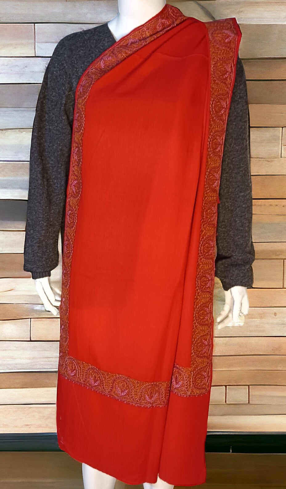 Red embroidered 100% Cashmere Pashmina Luxurious Hand woven shawl for women neck warmer showerd Warmer Travel Blanket winter outfit