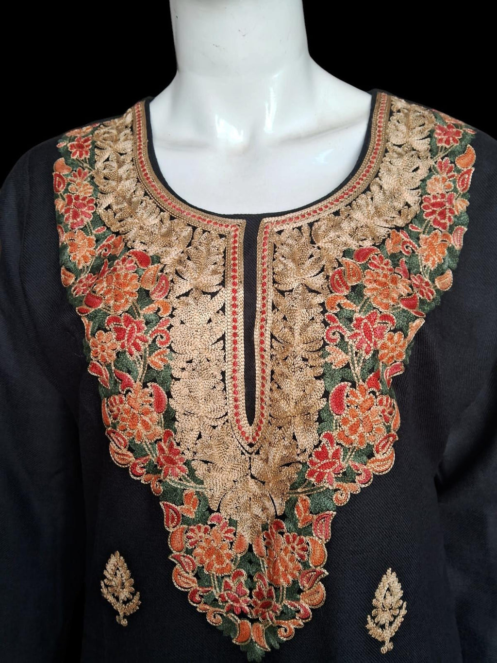 A Set of 3 Pieces Black Cashmere Floral Embroidered Salwar Black cashmere Semi Patiala Black Shawl Handcrafted Winter Outfit Stitched Suit