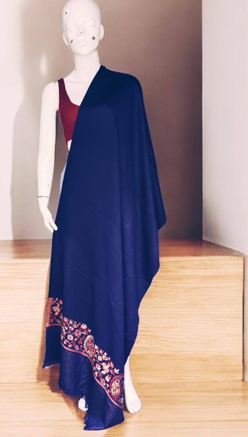 Blue Red Hand Embroidered Cashmere Pashmina Stoll/Shawl Winter Outfit Kashmiri Shawl Kashmiri Stole Soft Touch Lightweight Gift for her