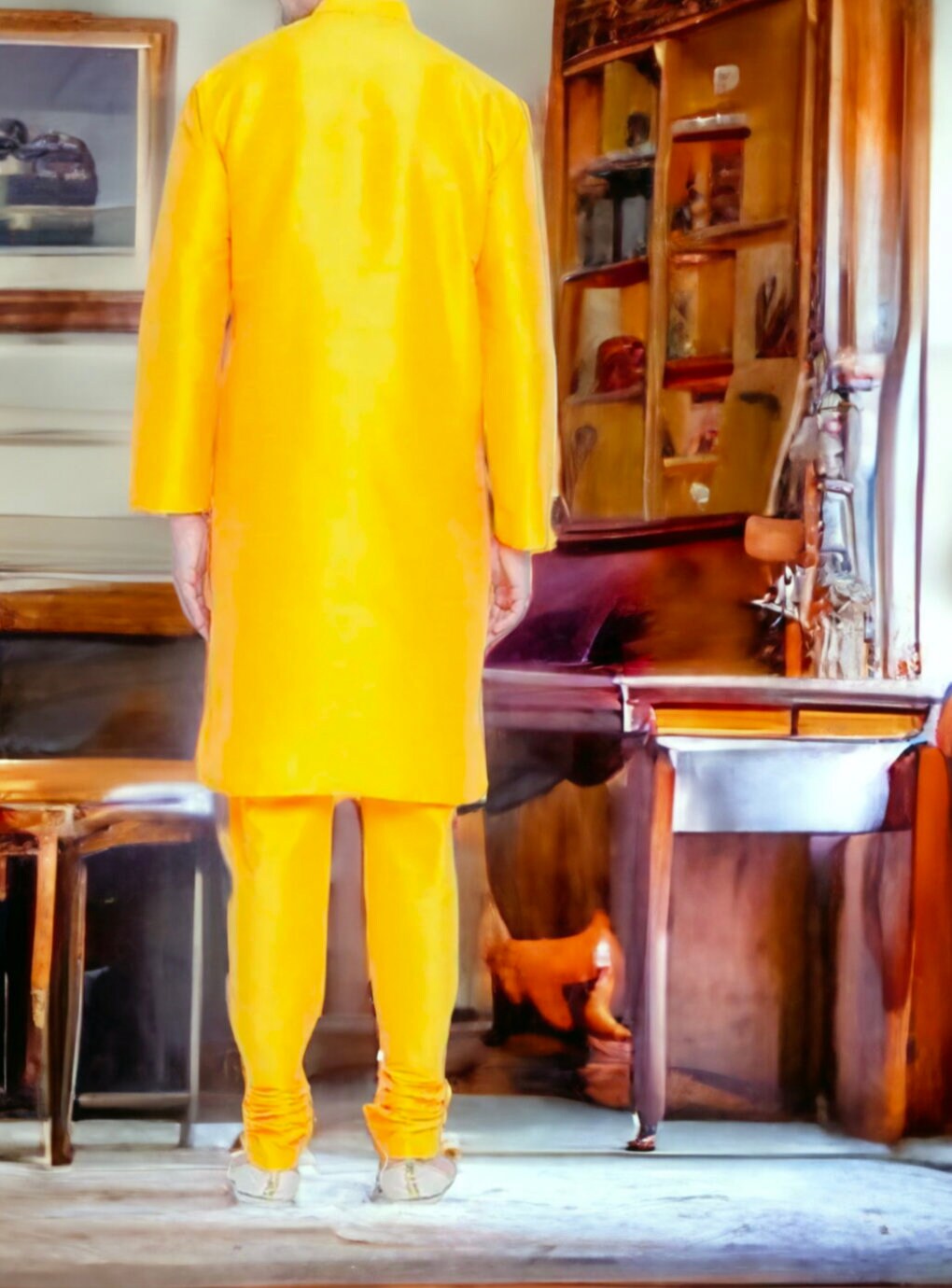 Yellow Silk Kurta Pajama Set for Men Traditional Attire Bollywood Inspired Outfit Comfortable Fabric Puja Wear Wedding Wear Party Wear