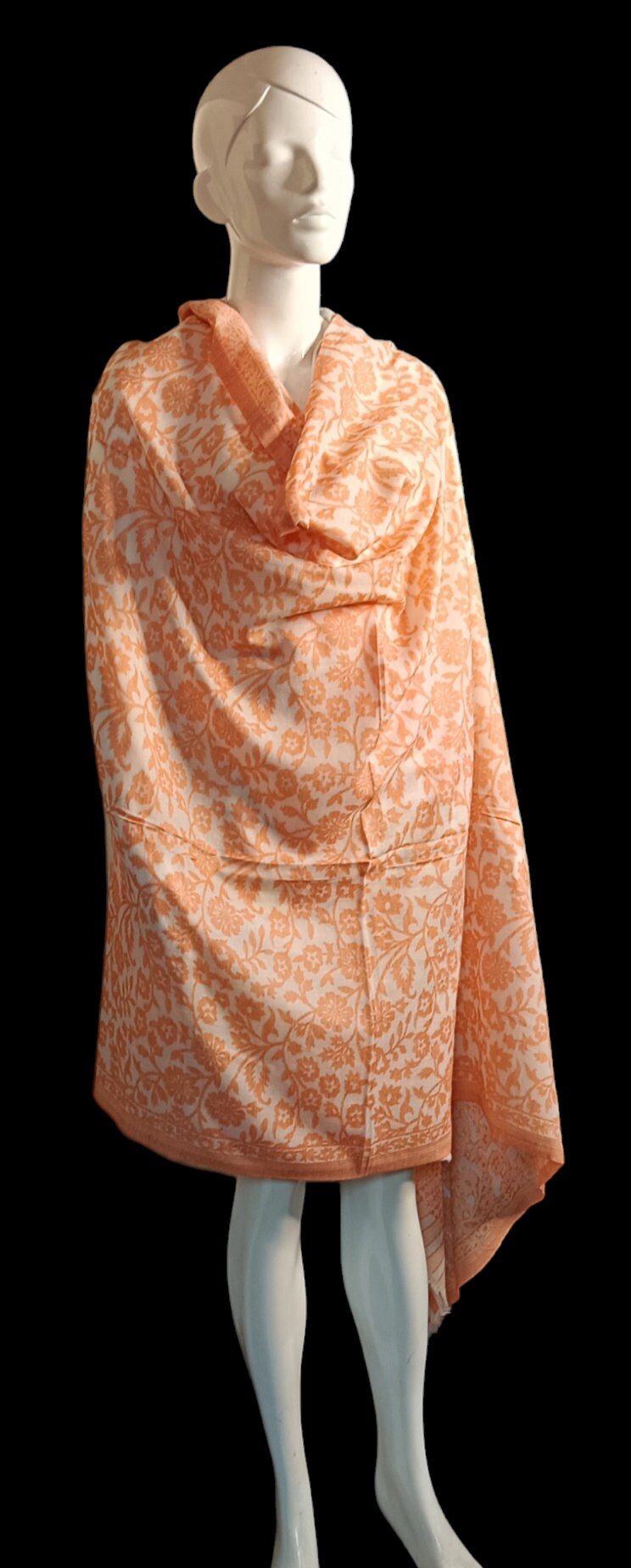 Orange White Embroidered 100% Cashmere Pashmina Luxurious Hand Woven Cashmere Shawl Scarf Women Neck Warmer Shoulder Warmer Winter Outfit