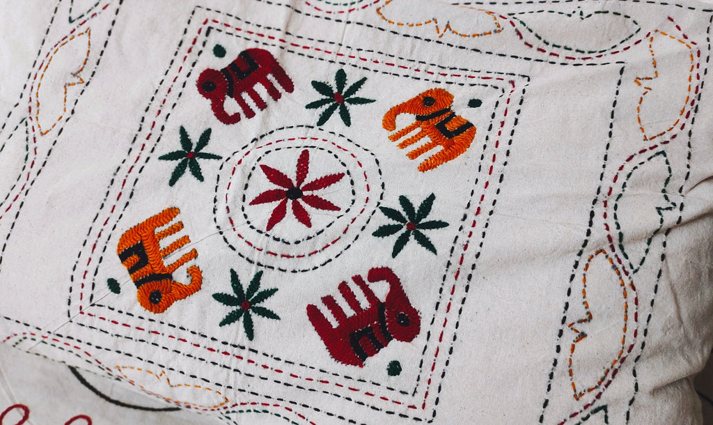 Cotton Beige Thread Work Embroidered Handmade Queen Size Bedsheet With Two Matching Pillow Covers Pack Of 1 Indian Style Bedsheet Bohemian