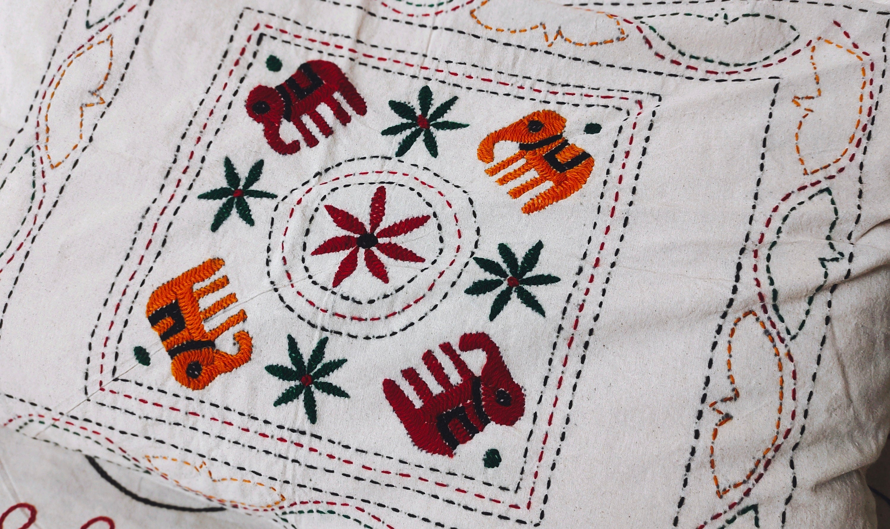 Cotton Beige Thread Work Embroidered Handmade Queen Size Bedsheet With Two Matching Pillow Covers Pack Of 1 Indian Style Bedsheet Bohemian