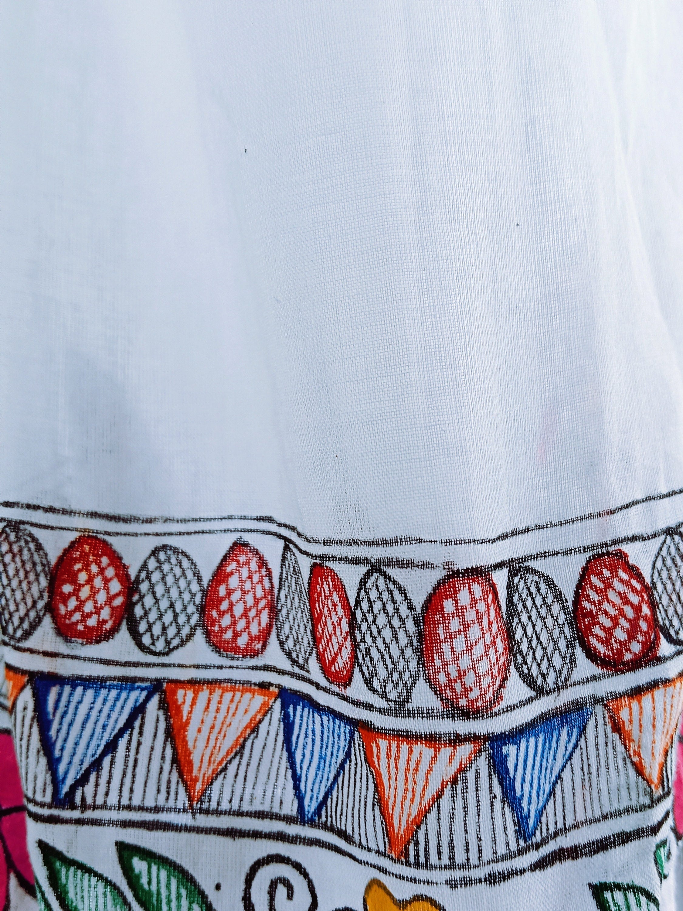 Mulmul Cotton White Madhubani Hand Painted Women Kurta/Dress Floral Pattern Indian Wear Ethnic Wear Easy to Wear Soft Fabric Colourful