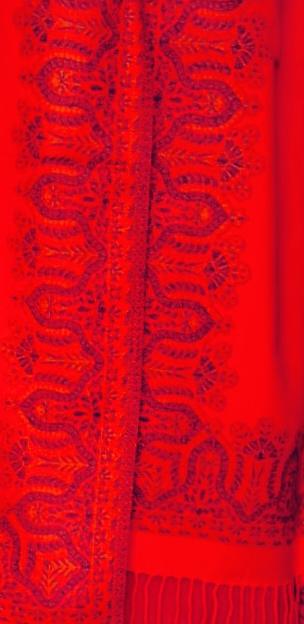 Red Cashmere Shawl/Scarf/Wrap/Neckwarmer Features Blue Yellow Bordered Floral Design Perfect For Christmas Gift For Them Winter Outfit