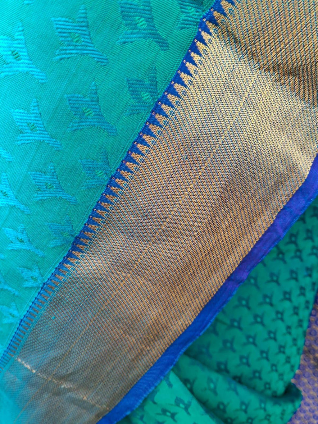 100% Pure Silk Blue Green Banarasi Saree Golden Brocade Pattern With Unstitched Blue Pure Silk Blouse Bollywood Saree Wedding Saree Pujawear