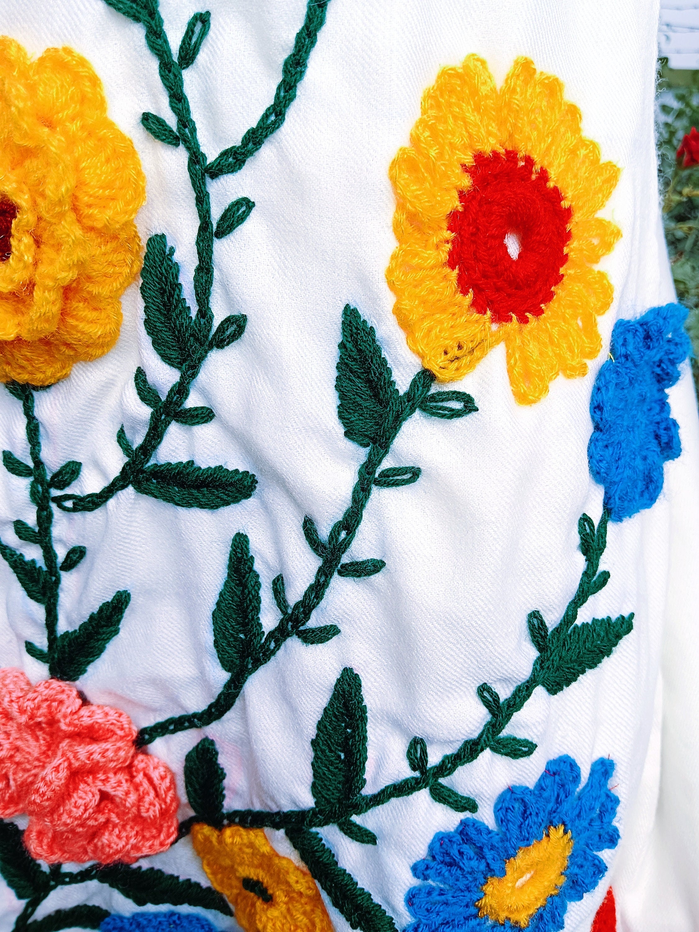 Pure White Pashmina Dress With Handmade Pure wool floral embroidery Vintage One and Only Pure Pashmina Woollen Dress Colourful Garden